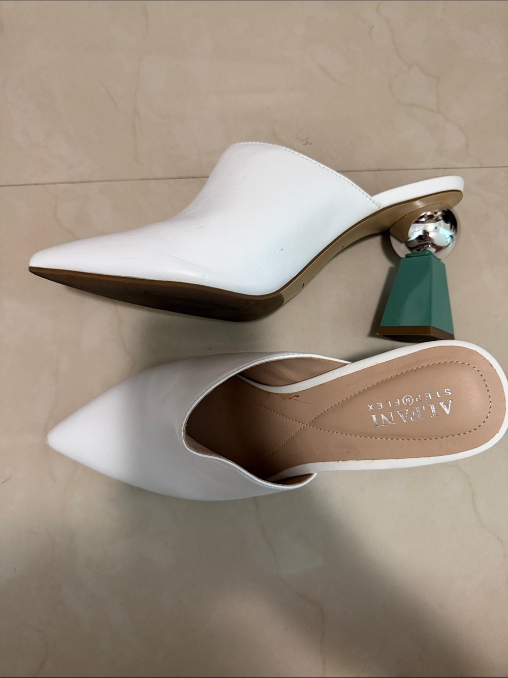 Alfani Stiletto White Mule with Geometric Heel